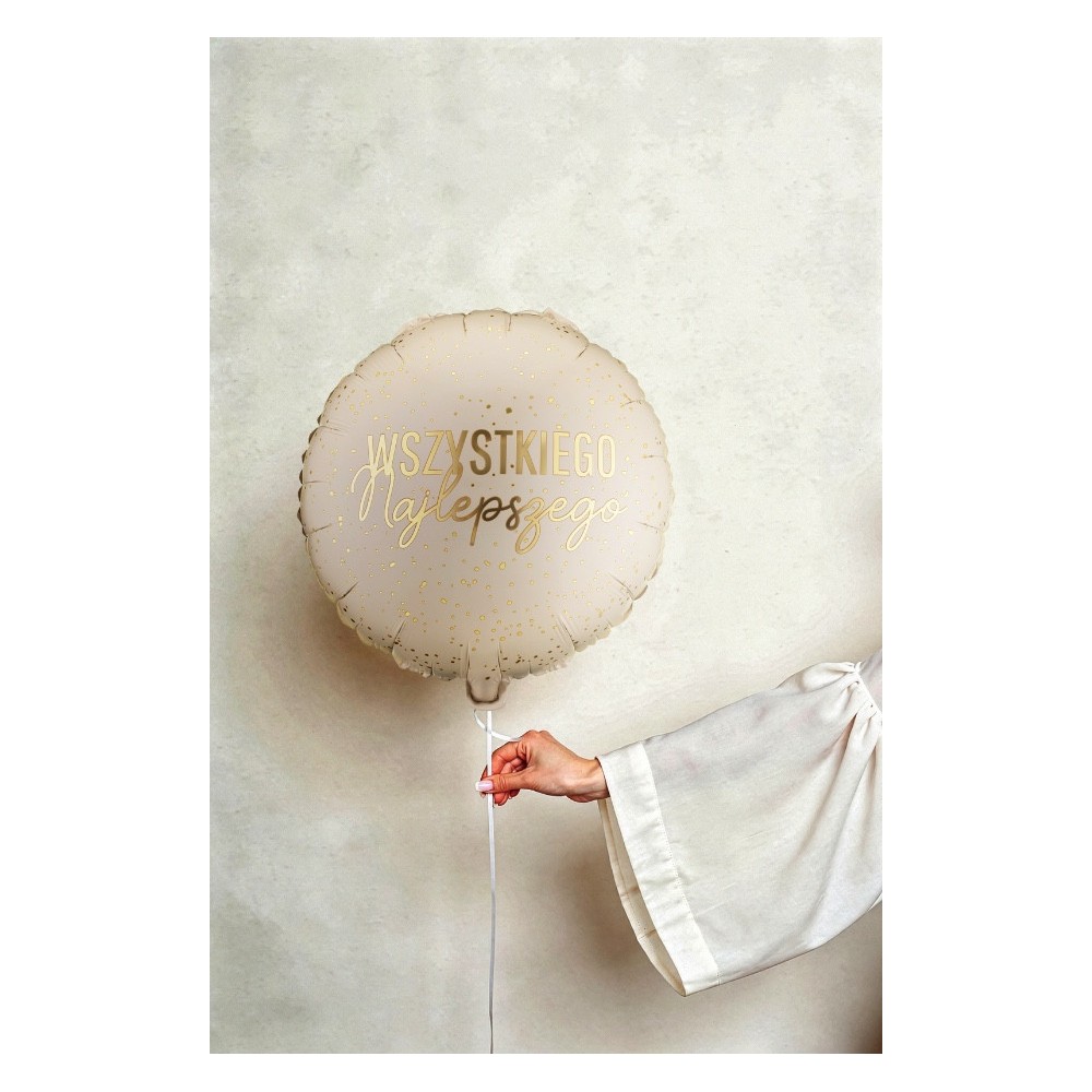 Balon foliowy Wszystkiego Najlepszego - beżowy 35 cm