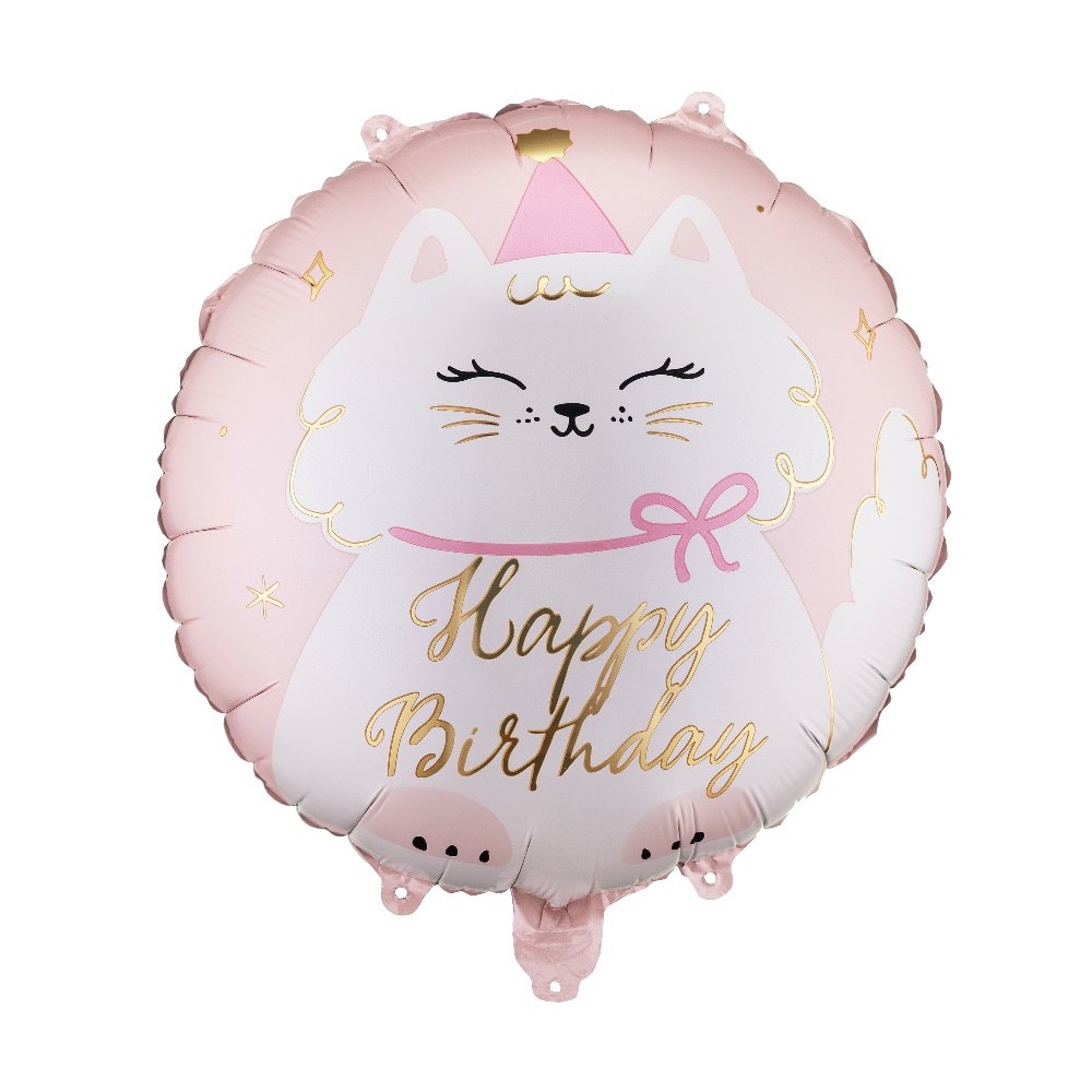 Foil balloon Cat Happy Birthday - pink 35 cm