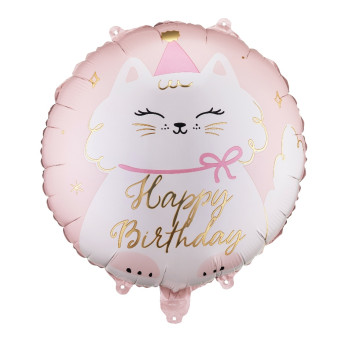 Foil balloon Cat Happy Birthday - pink 35 cm