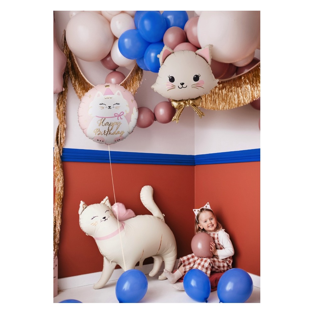 Foil balloon Cat Happy Birthday - pink 35 cm