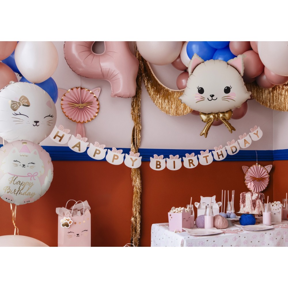 Foil balloon Cat Happy Birthday - pink 35 cm