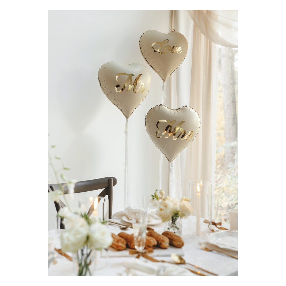 Balony foliowe Serca Mrs i Mr - beżowe 35 cm 2 szt.