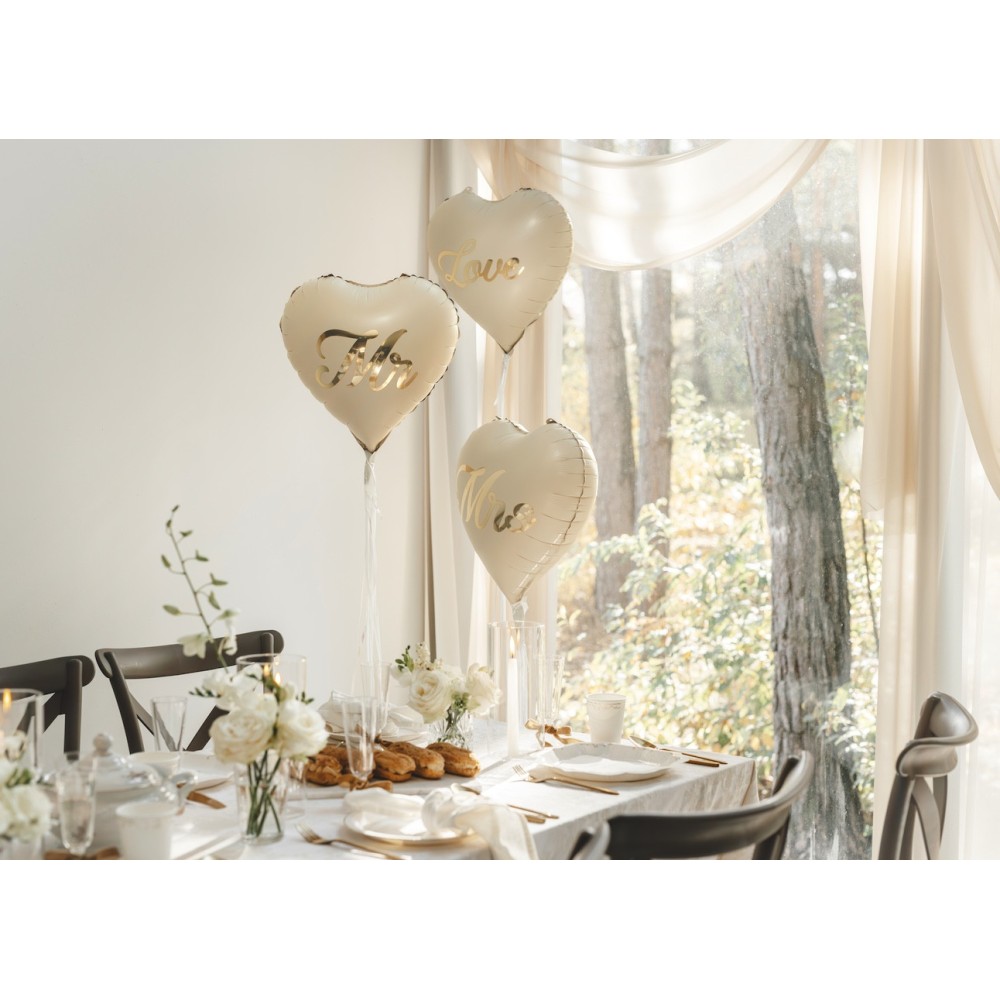 Balony foliowe Serca Mrs i Mr - beżowe 35 cm 2 szt.