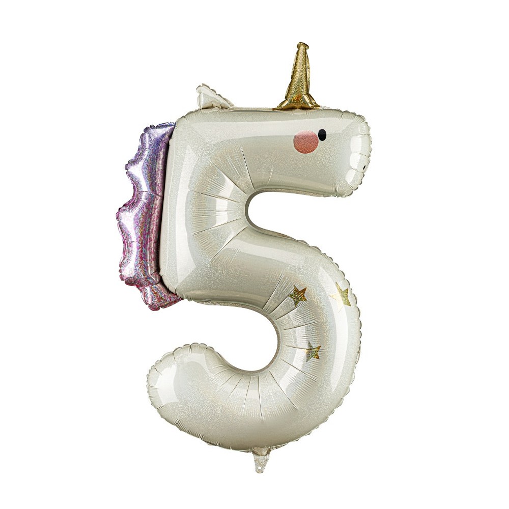 Foil balloon Number 5 Unicorn - cream holo 93 cm