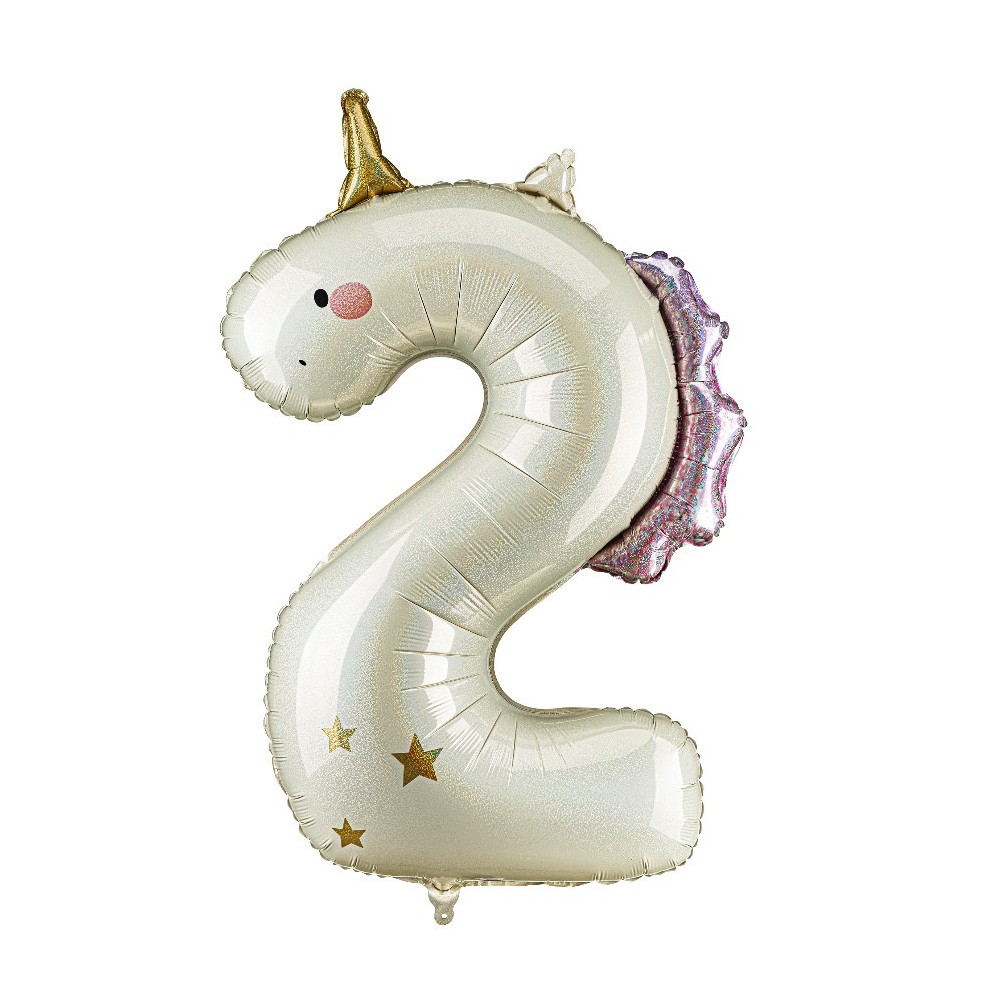 Foil balloon Number 2 Unicorn - cream holo 93 cm