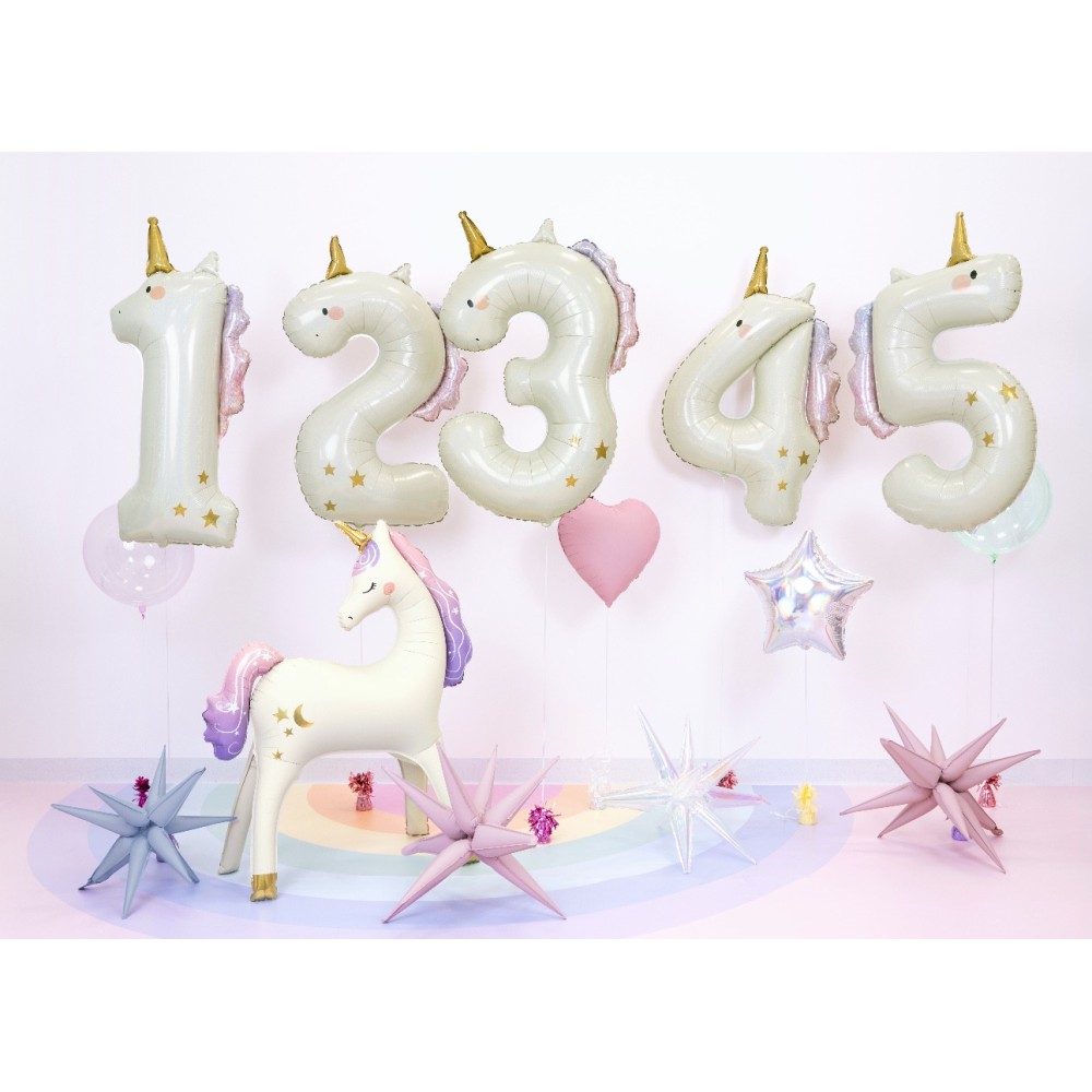 Balon foliowy Cyfra 1 Jednorożec - kremowy holo 93 cm