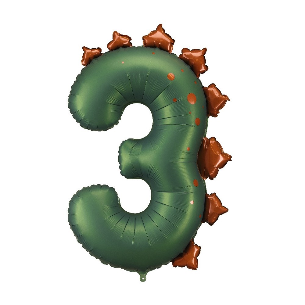 Foil balloon Number 3 Dinosaur - green 92 cm