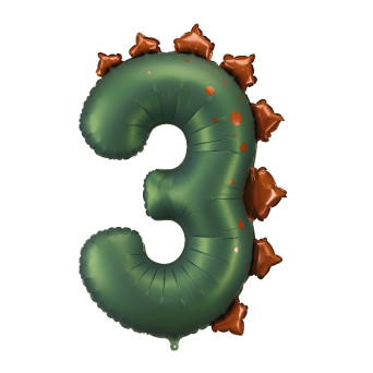 Foil balloon Number 3 Dinosaur - green 92 cm
