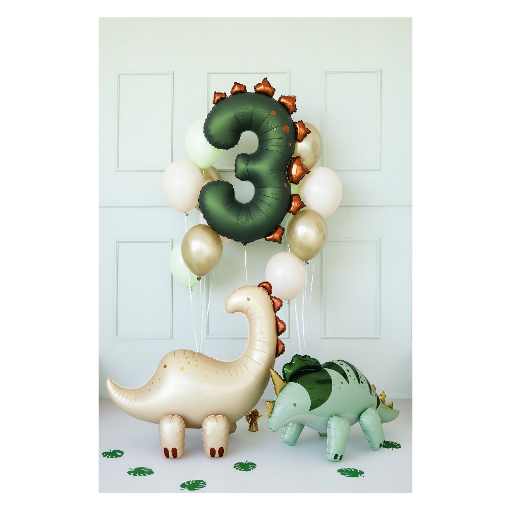 Foil balloon Number 3 Dinosaur - green 92 cm