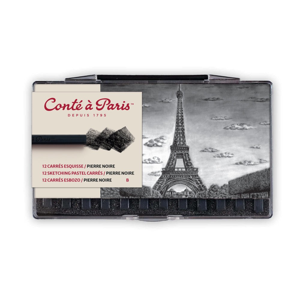 Set of Sketching Carrés Pastels - Conté à Paris - Black B 12 pcs