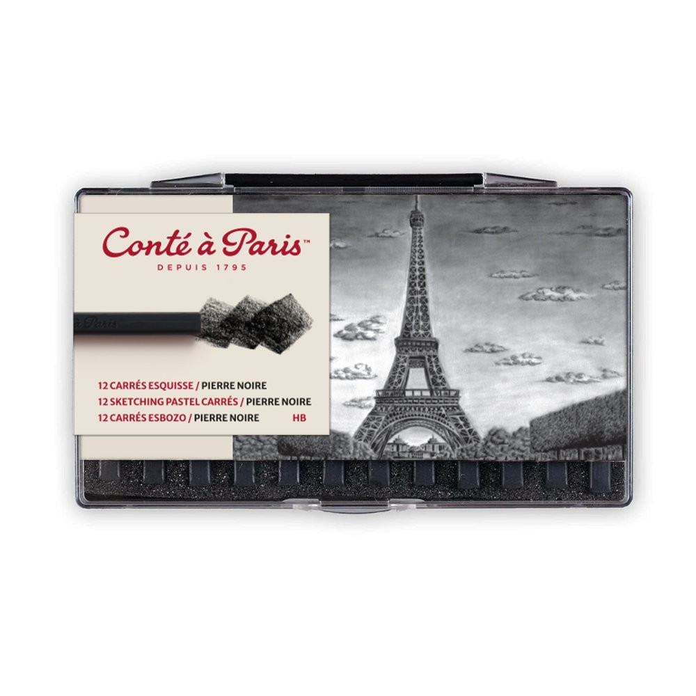 Zestaw suchych pasteli Sketching Carrés - Conté à Paris - Black HB 12 szt.