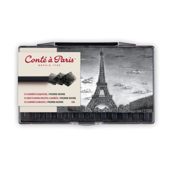 Set of Sketching Carrés Pastels - Conté à Paris - Black HB 12 pcs