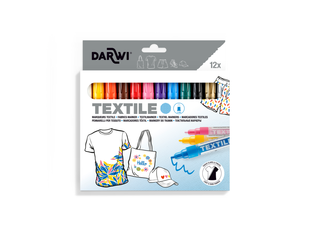 Zestaw markerów do tkanin Textile - Darwi - 2 mm 12 szt.