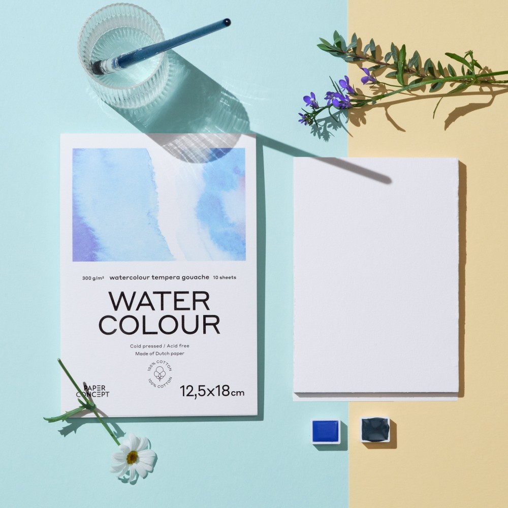 Blok do akwareli 100% Cotton - PaperConcept - 9 x 10,5 cm 300 g 15 ark.