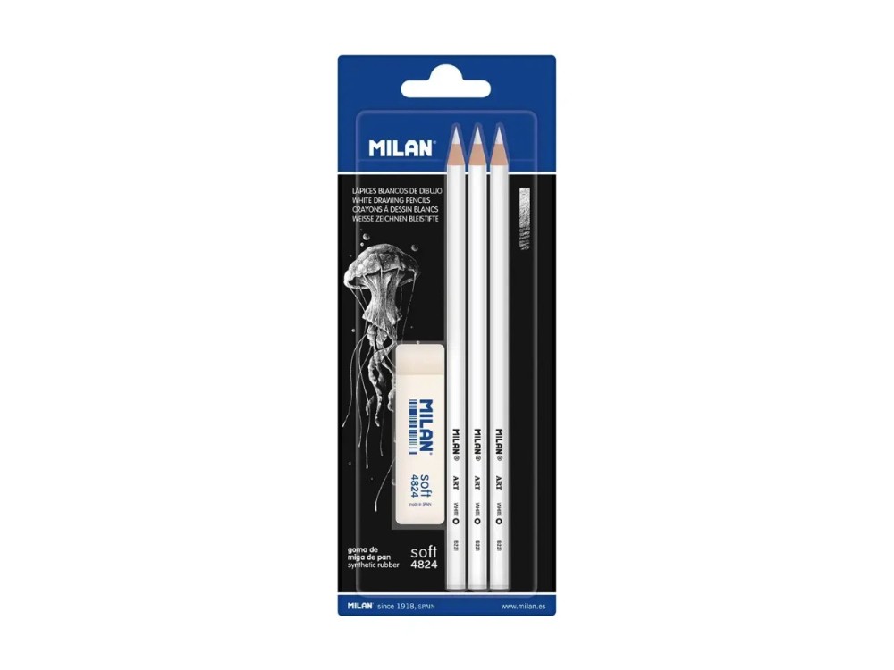 Zestaw ołówków węglowych Art Charcoal - Milan - białe 3 szt.