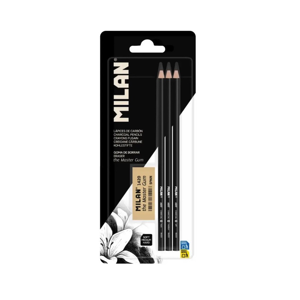 Set of Art charcoals in wood - Milan - black 3 pcs.