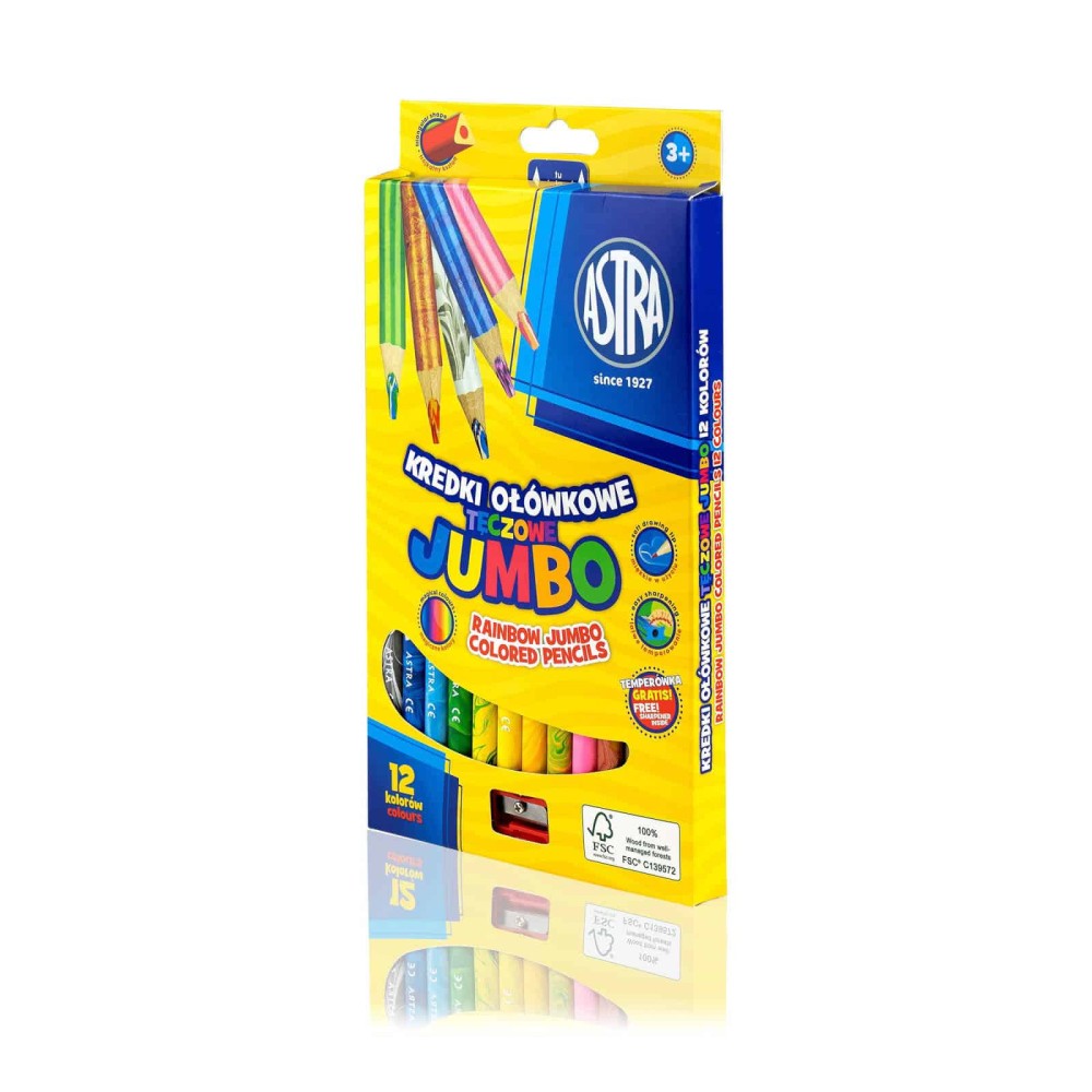 Jumbo triangular rainbow colored pencils - Astra - 12 pcs