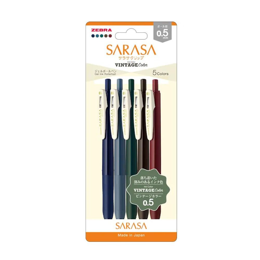 Set of Sarasa Clip Vintage gel pen - Zebra - 5 pcs