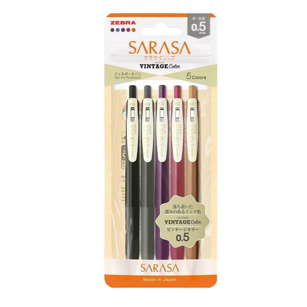 Set of Sarasa Clip Vintage 2 gel pen - Zebra - 5 pcs