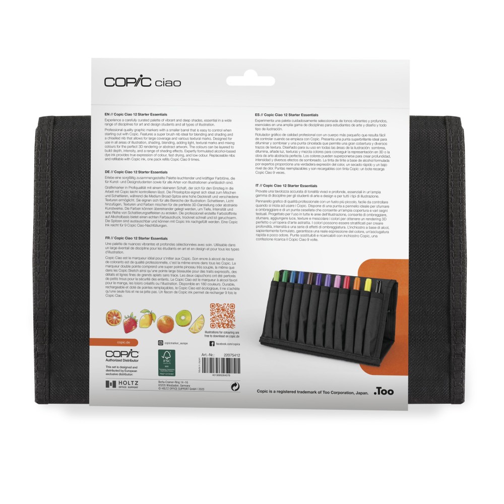 Set of Copic Ciao dual-tip alcohol-based markers in case - 12 pcs
