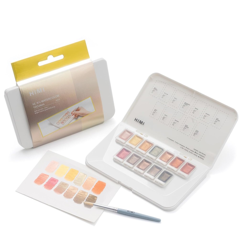 Set of watercolors pans Golden Metallic - HIMI - 12 pcs.