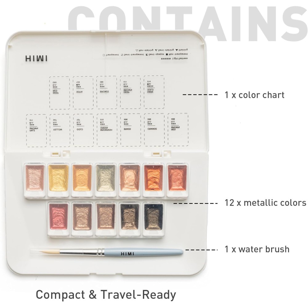 Set of watercolors pans Golden Metallic - HIMI - 12 pcs.
