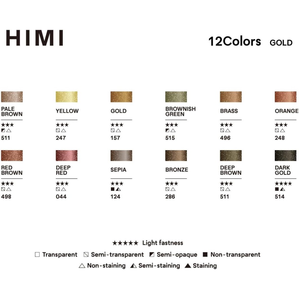 Set of watercolors pans Golden Metallic - HIMI - 12 pcs.
