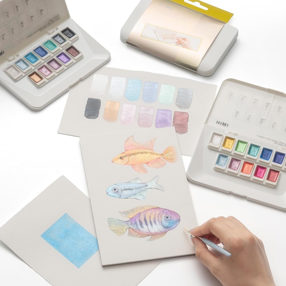 Set of watercolors pans Golden Metallic - HIMI - 12 pcs.
