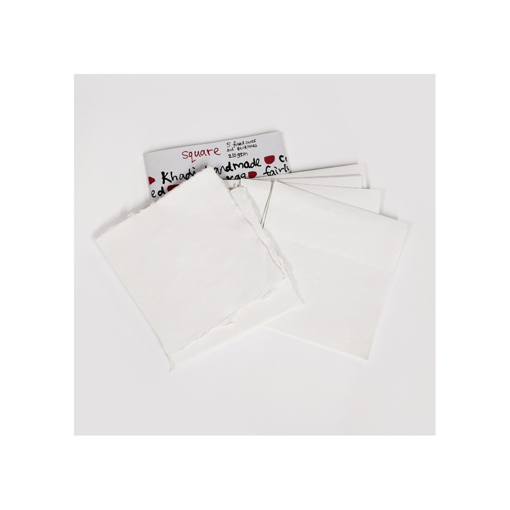 Handmade 100% cotton cards and envelopes 210 g - Khadi Papers - White 15 x 15 cm 10 pcs