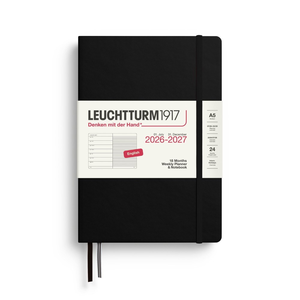 Planer tygodniowy z notatnikiem w linie 2026/2027 A5 - Leuchtturm1917 - Black