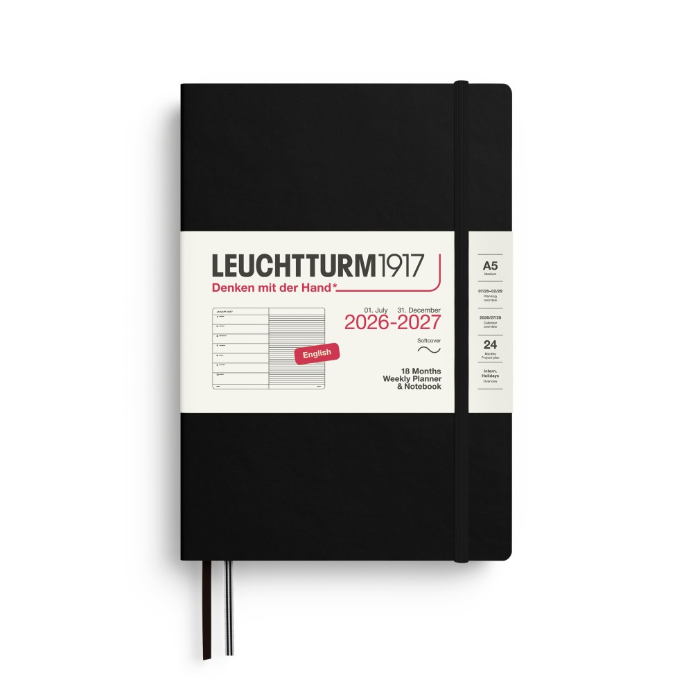 Planer tygodniowy z notatnikiem w linie 2026/2027 A5 - Leuchtturm1917 - Black