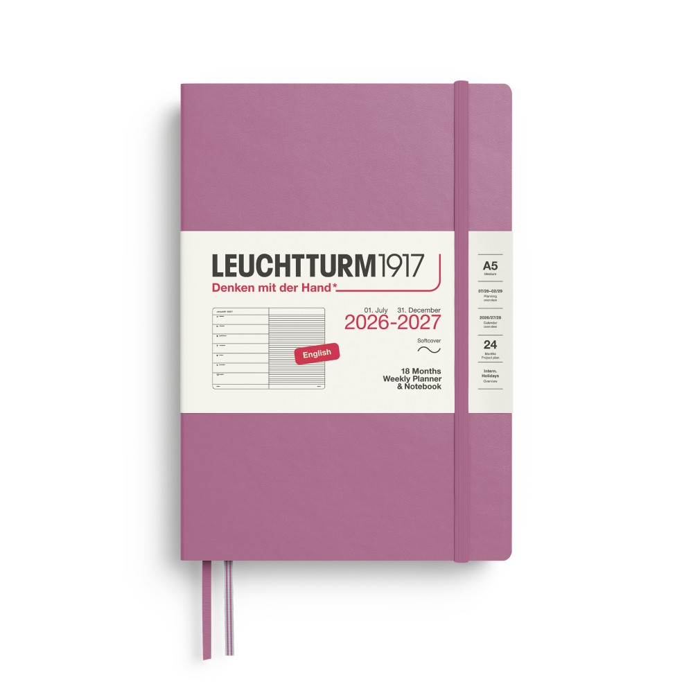 Planer tygodniowy z notatnikiem w linie 2026/2027 A5 - Leuchtturm1917 - Dusty Rose