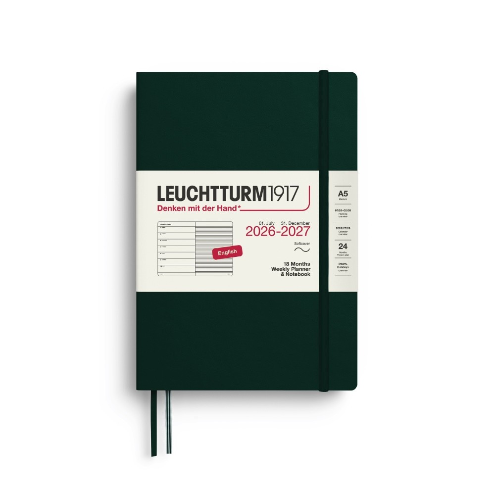 Planer tygodniowy z notatnikiem w linie 2026/2027 A5 - Leuchtturm1917 - Forest Green