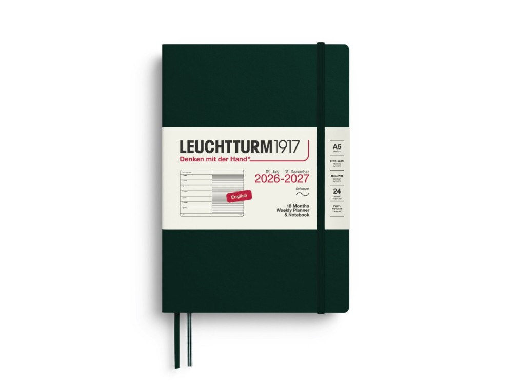 Planer tygodniowy z notatnikiem w linie 2026/2027 A5 - Leuchtturm1917 - Forest Green