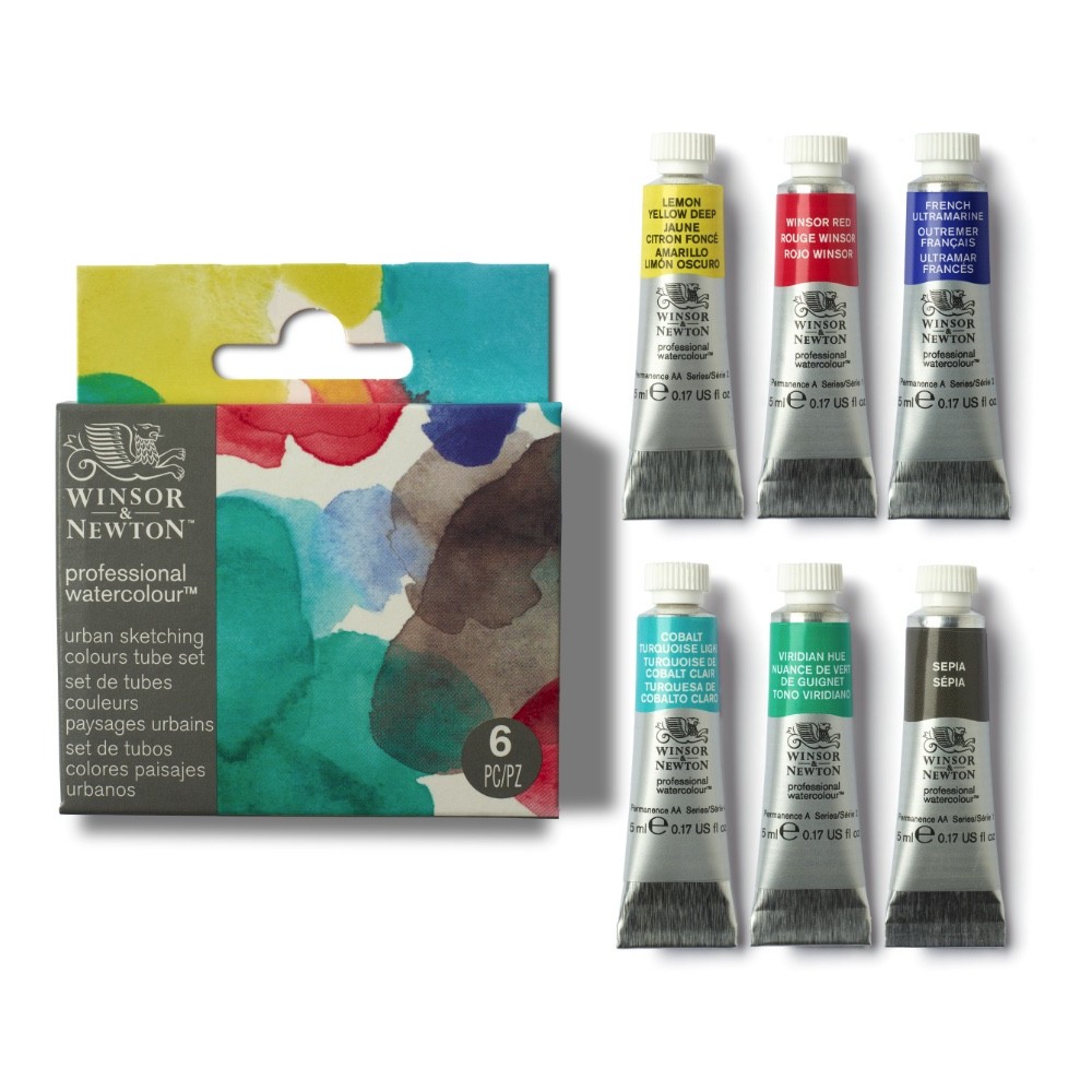 Professional Watercolor Urban Sketching Set - Winsor & Newton - 6 x 5 ml