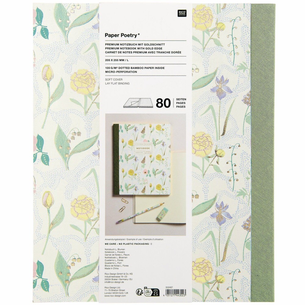 Dotted notebook Flowers 20 x 25,5 cm - Paper Poetry - 80 sheets