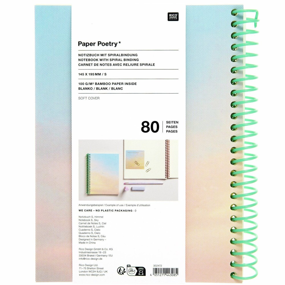 Plain spiral notebook Sky 14,5 x 19,5 cm - Paper Poetry - 80 sheets