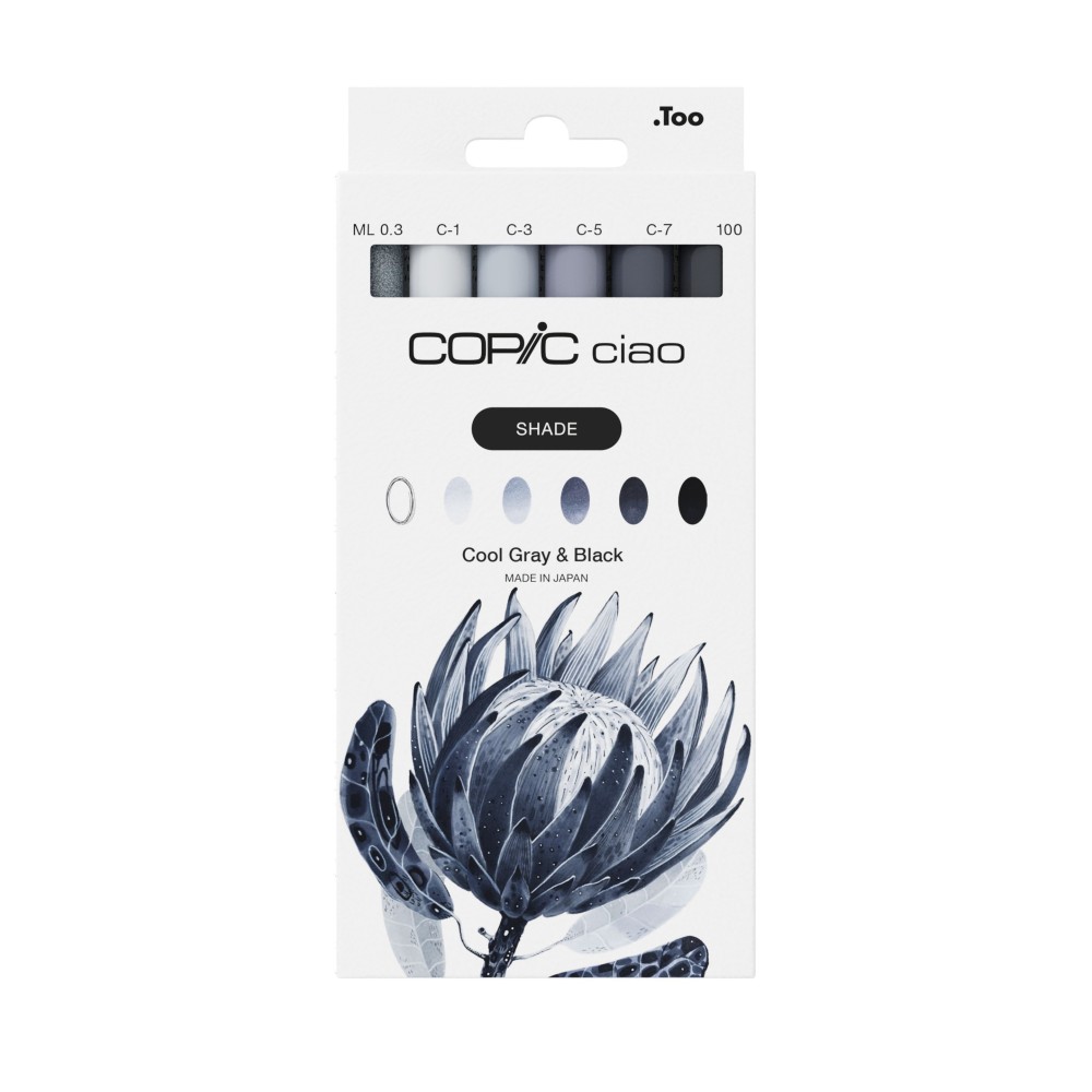 Set of Copic Ciao Shade dual-tip alcohol-based markers - Cool Gray & Black 6 pcs