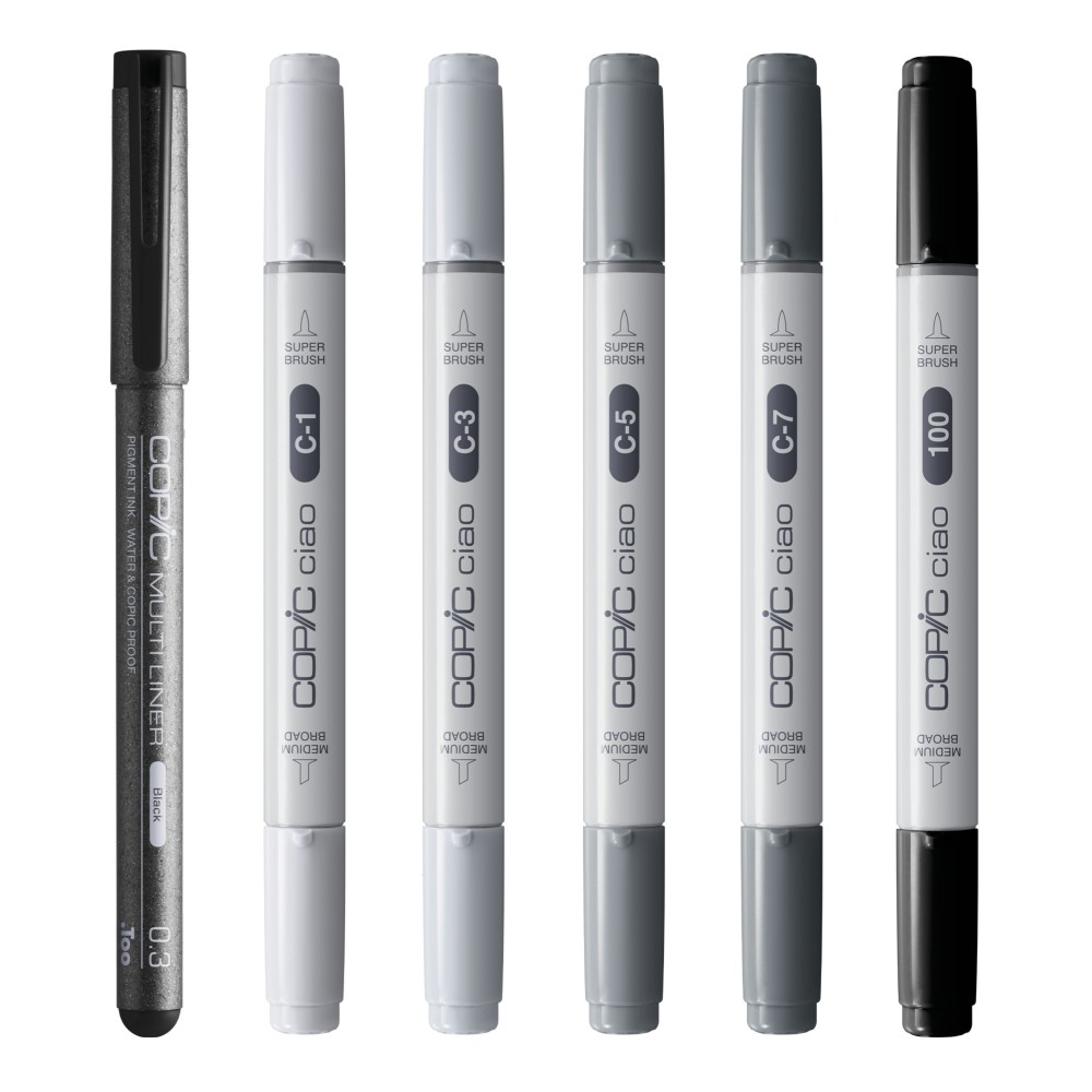 Zestaw markerów dwustronnych Copic Ciao Shade - Cool Gray & Black 6 szt.