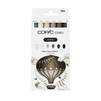 Set of Copic Ciao Shade dual-tip alcohol-based markers - Warm Gray & Black 6 pcs