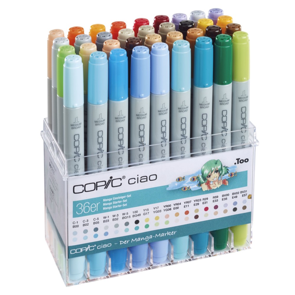 Set of Copic Ciao Manga Starter dual-tip alcohol-based markers - 36 pcs
