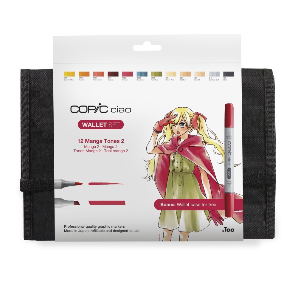 Set of Copic Ciao Manga Tones 2 dual-tip alcohol-based markers - 12 pcs