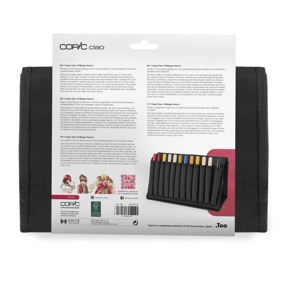 Set of Copic Ciao Manga Tones 2 dual-tip alcohol-based markers - 12 pcs