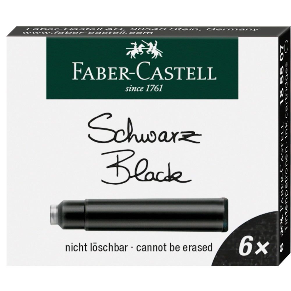 Naboje atramentowe - Faber-Castell - czarne, krótkie, 6 szt.