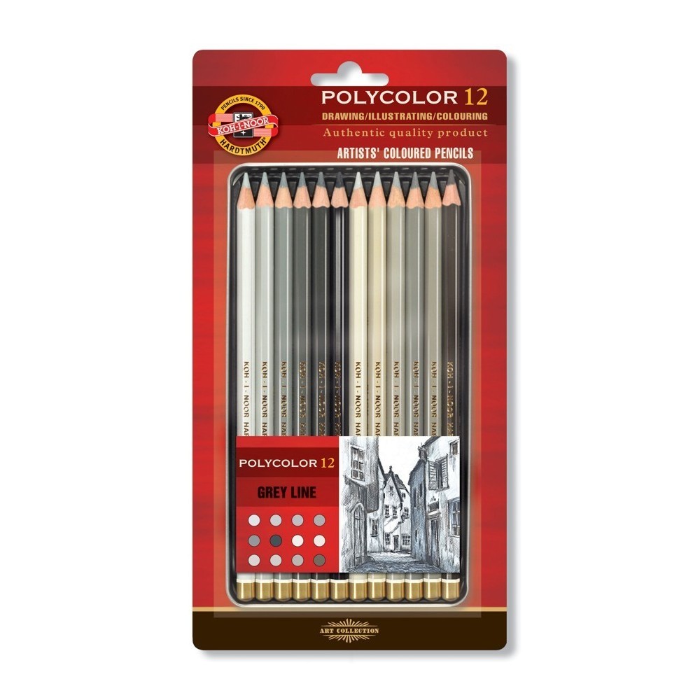 Zestaw kredek Polycolor - Koh-I-Noor - odcienie szarości, 12 szt.