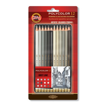 Set of Artist's Coloured Pencils 3822, 12 pcs Grey Line