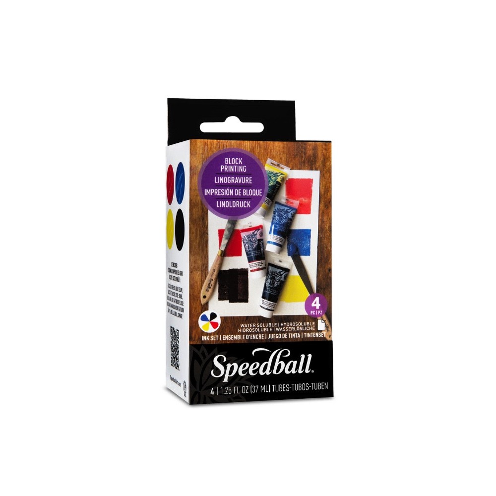Zestaw farb do linorytu Water-Soluble Ink - Speedball - 4 x 37 ml