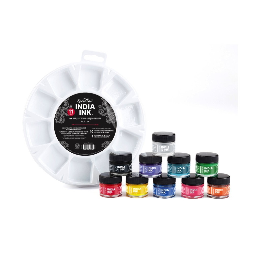 Set of India Inks - Speedball - 10 x 12 ml