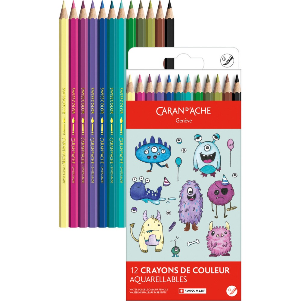 Set of watercolor Swisscolor Kawaii Monster - Caran d'Ache - 12 pcs