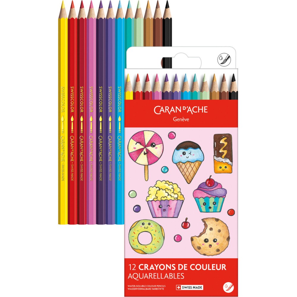 Set of watercolor Swisscolor Kawaii Candy - Caran d'Ache - 12 pcs